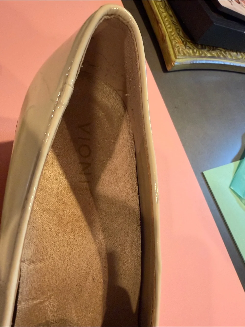 Vionic Patent Cream Slip-On Wedge- “Willa Wedge”